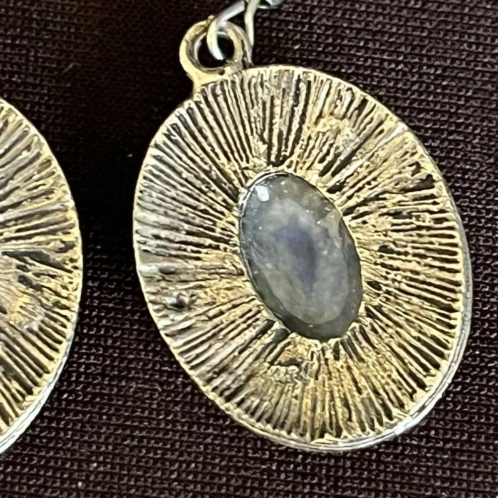 Taxco‑Style Sodalite Earrings – Antique Silver‑Tone Setting – Oval Cabochons - Picture 8 of 10